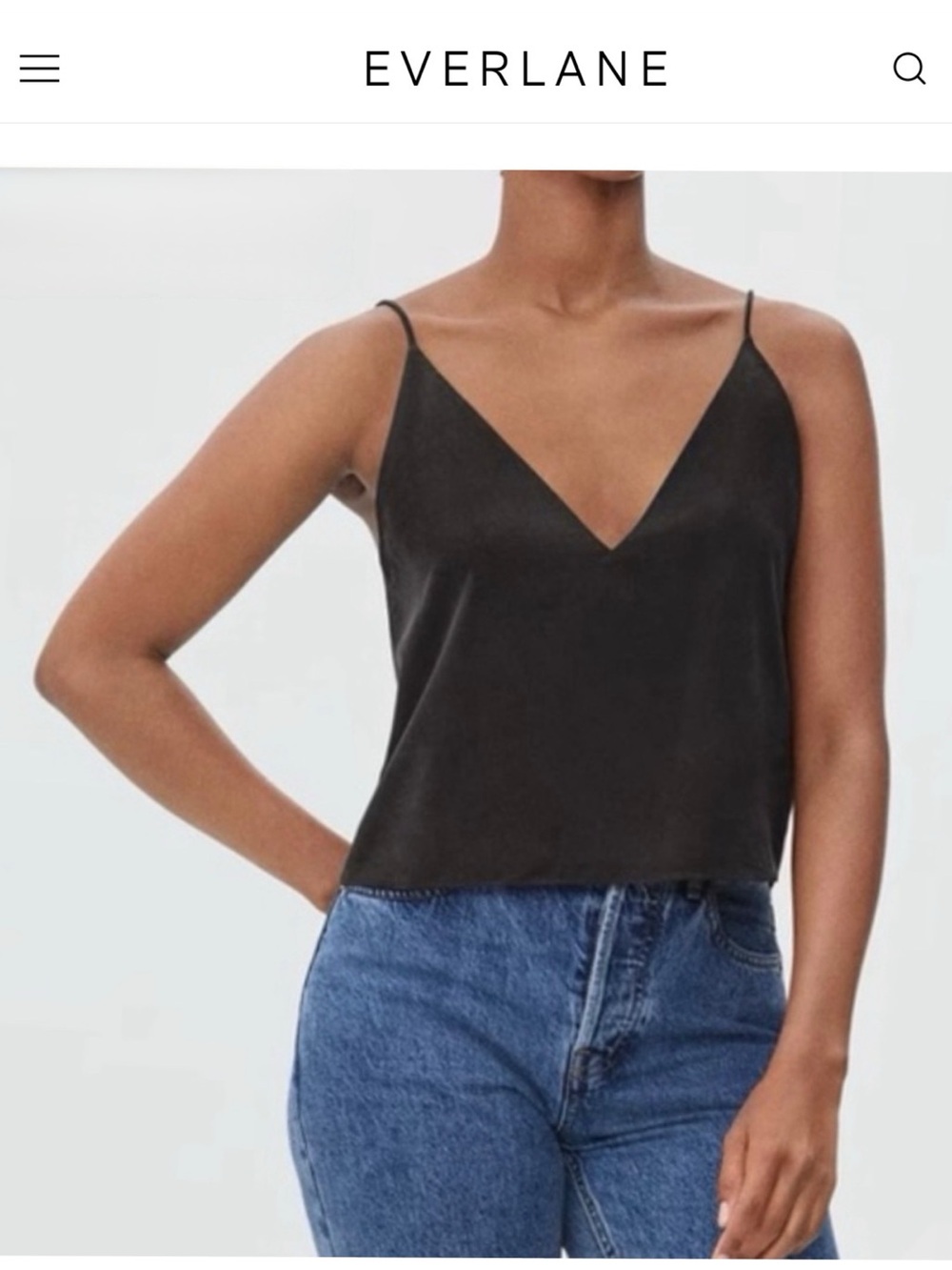 NWT Everlane The Washable Silk Cropped Cami Black 2 Minimalist V-Neck Tank Top